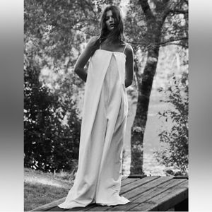 ZARA STRAPLESS LINEN BLEND JUMPSUIT WHITE